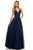 Sherri Hill - 52342 Beaded Lace Deep V-neck Long A-line Dress In Blue