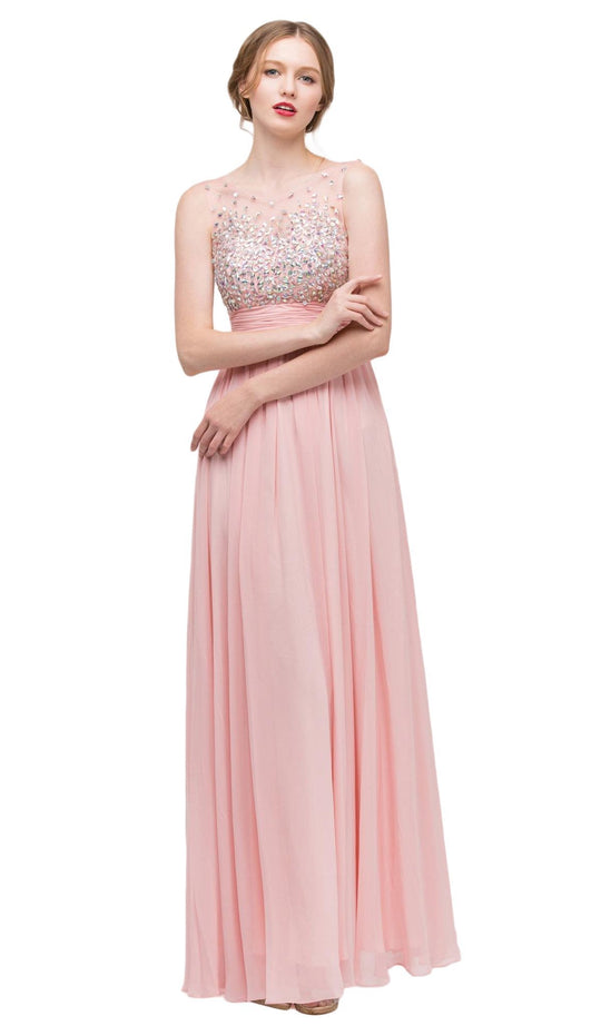 Eureka Fashion - 4001 Bejeweled Illusion Bateau Chiffon A-line Dress In Pink