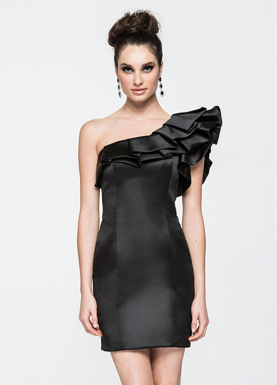 Ashley Lauren - 4007 Ruffle One Shoulder Cocktail Dress in Black