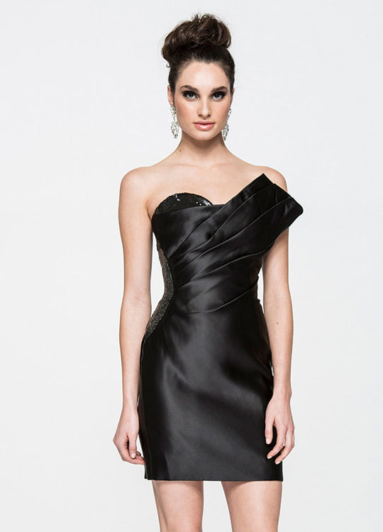 Ashley Lauren - 4008 Asymmetrical Pleated Cocktail Dress in Black