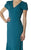 JS Collection - 863984 Puff Sleeved Evening Gown with Sectional Swirls in Green