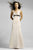 Alexia Designs - 4012 Pleated V-neck Long Trumpet Dress In Neutral and Black