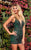 Rachel Allan Homecoming - 4014 Bead Embellished Plunging V-Neck Romper In Green and Gray