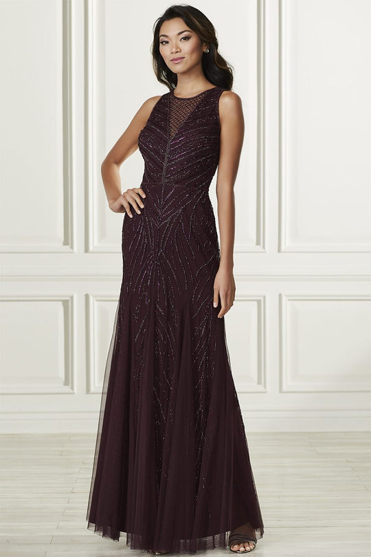 Adrianna Papell - 40178 Bead Embellished Jewel Trumpet Dress In Purple
