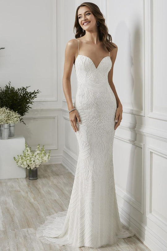Adrianna Papell - 40187 Beaded Plunging Sweetheart Trumpet Gown In White