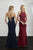 Adrianna Papell - 40216 Lace Up Back Halter Neck Beaded Chiffon Gown In Blue and Red