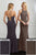 Adrianna Papell - 40216 Lace Up Back Halter Neck Beaded Chiffon Gown In Gray and Brown