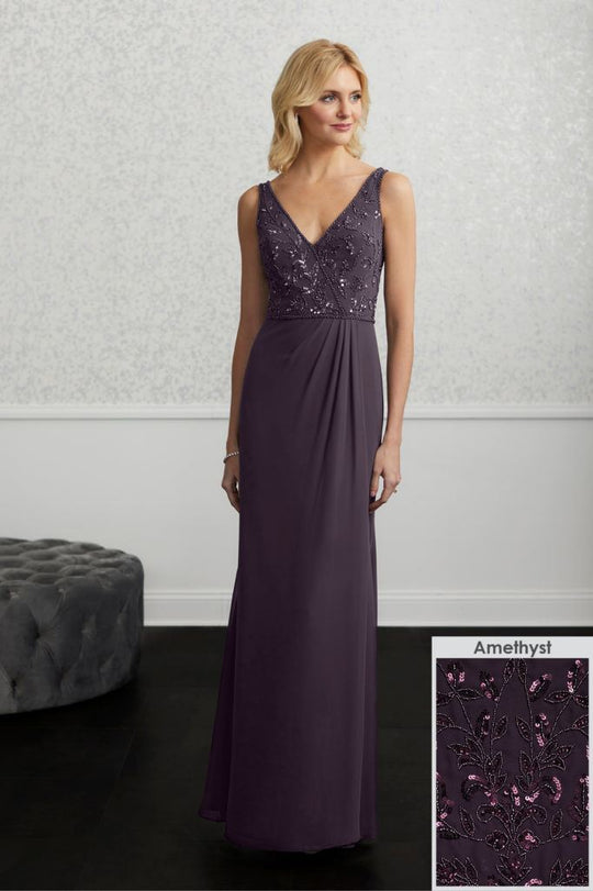 Adrianna Papell - 40219 Sleeveless V Neck Beaded Chiffon Sheath Dress In Purple