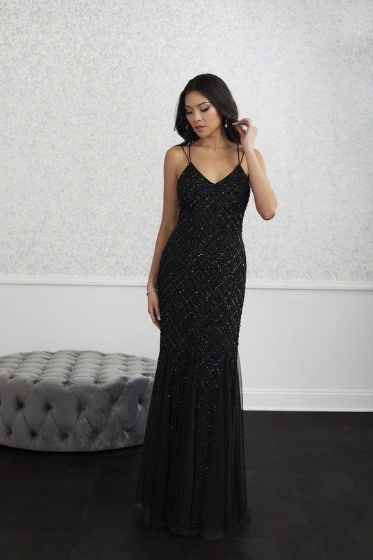 Adrianna Papell - 40225 Crosshatch Bead Patterned Trumpet Gown In Black
