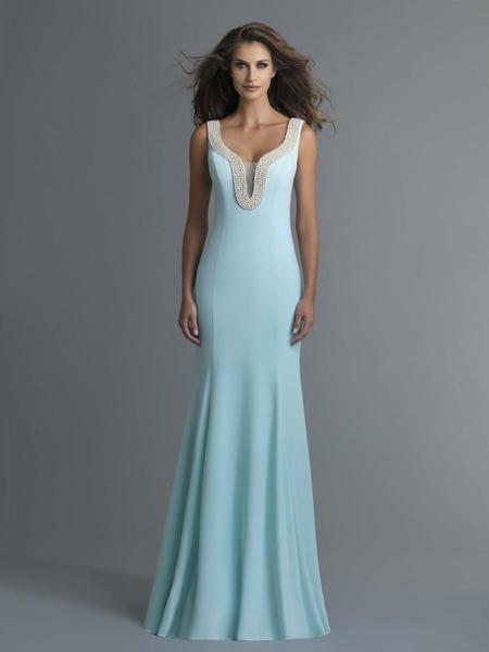 Saboroma - 4038 Embellished Plunging V-neck Trumpet Dress In Blue and Green