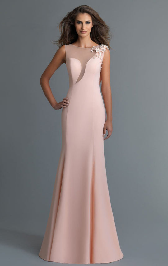 Saborama - Floral Accented Illusion Cutout Mermaid Gown 4037  In Pink