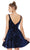 Plunging V Neck A-Line Cocktail Dress in Blue