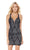 Embroidered Velvet Deep V-neck Sheath Dress in Blue and Silver
