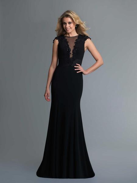 Saboroma - 4041 Floral Lace Bateau Trumpet Dress In Black