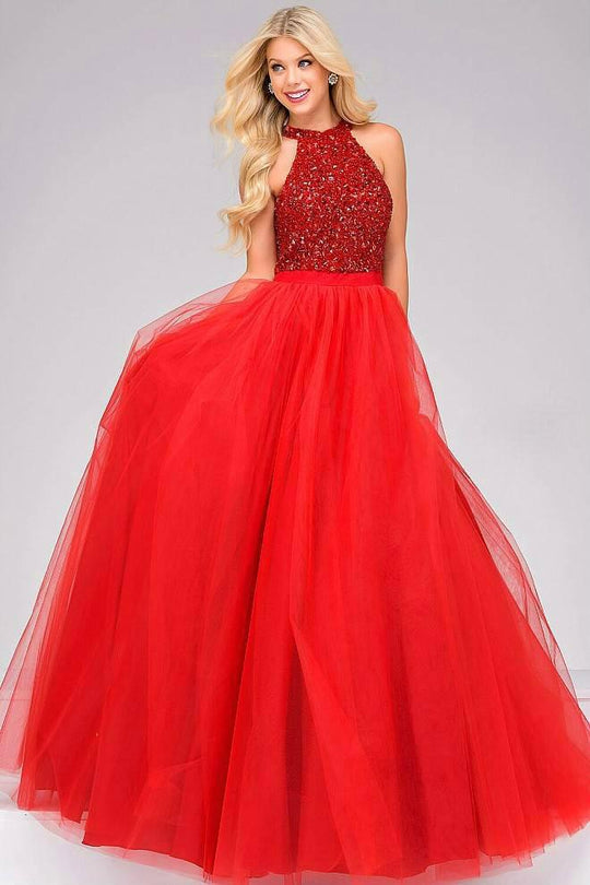 Beaded Halter Neck Tulle Ball Gown 40438