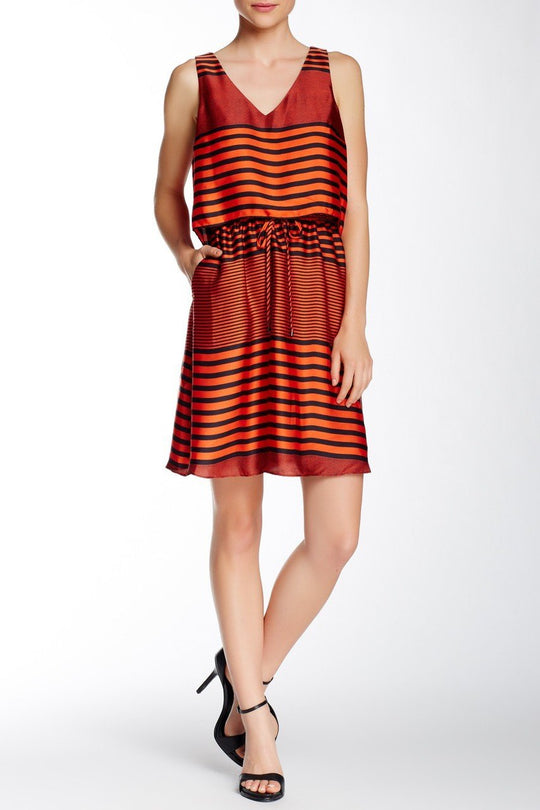 Ivy & Blu - S3765M Stripe Blouson A-line Dress in Red and Multi-Color