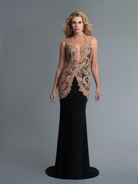 Saboroma - 4049 Lace Embroidered Trumpet Dress In Black and Neutral