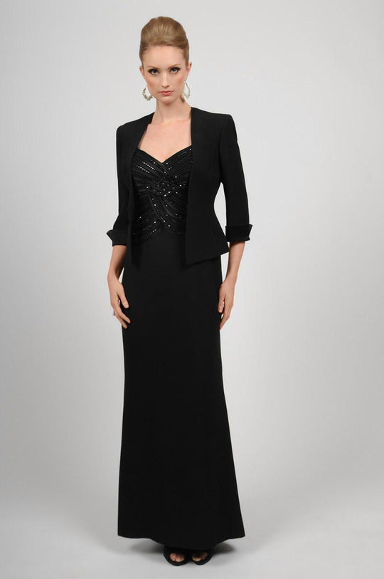 Daymor Couture - Rhinestone Embellished Gown with Jacket 404 in Black