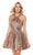 Alyce Paris - 4056 Fully Sequined Halter A-line Cocktail Dress in Pink and Gold