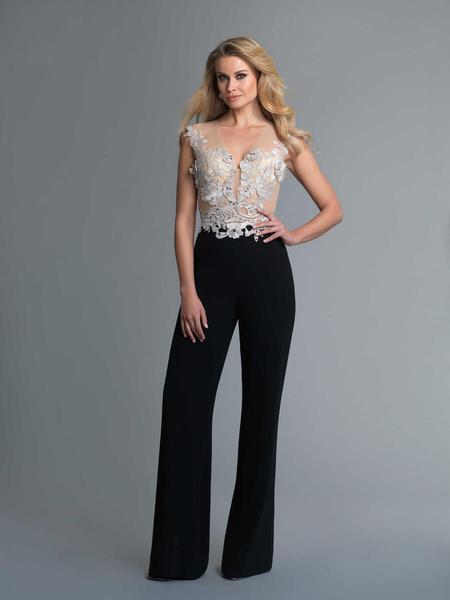 Saboroma - 4058 Lace Applique Deep V-neck Jumpsuit In Black