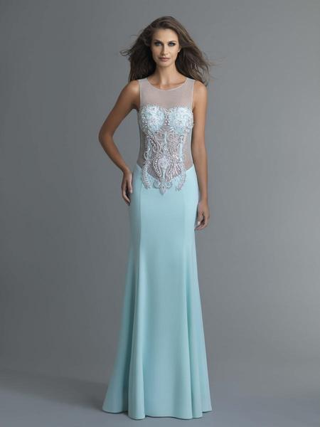 Saboroma - 4059 Embellished Scoop Trumpet Dress In Blue and Green