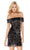 Sequined Off-Shoulder Fitted Dress in Pink and Black