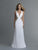 Saboroma - 4061 Embellished Deep V-neck Trumpet Dress In White