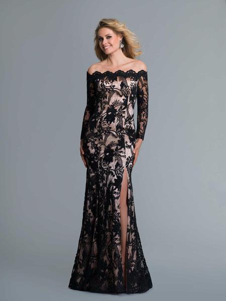 Saboroma - 4064 Lace Applique Off-Shoulder Trumpet Dress In Black