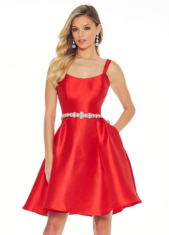 Ashley Lauren - 4068 Crystal Beaded A-line Cocktail Dress in Red