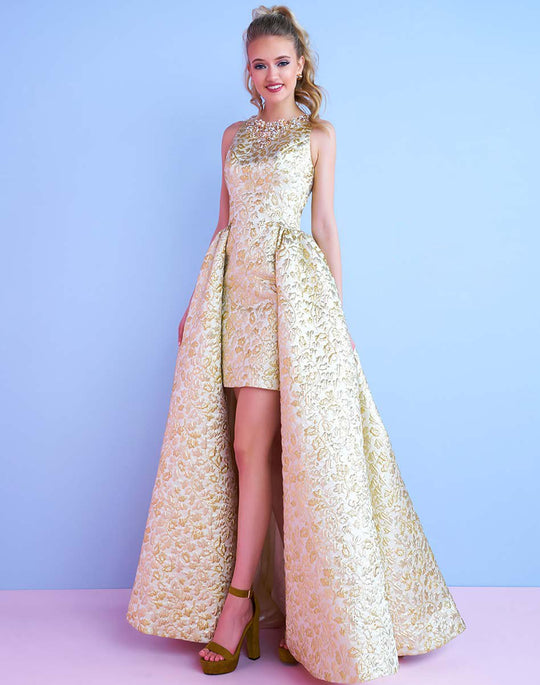 Mac Duggal Homecoming - 40694N Sleeveless Metallic Hi Low Dress in Gold