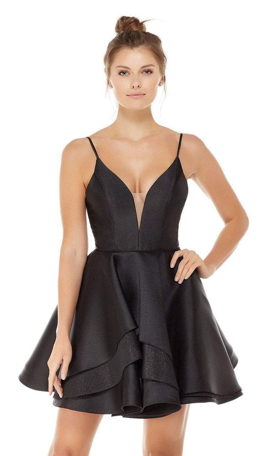 Deep V-neck Mikado A-line Cocktail Dress in Black