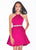 Ashley Lauren - 4071 Satin Halter Neck Crystal Beaded Belt Short Dress In Pink