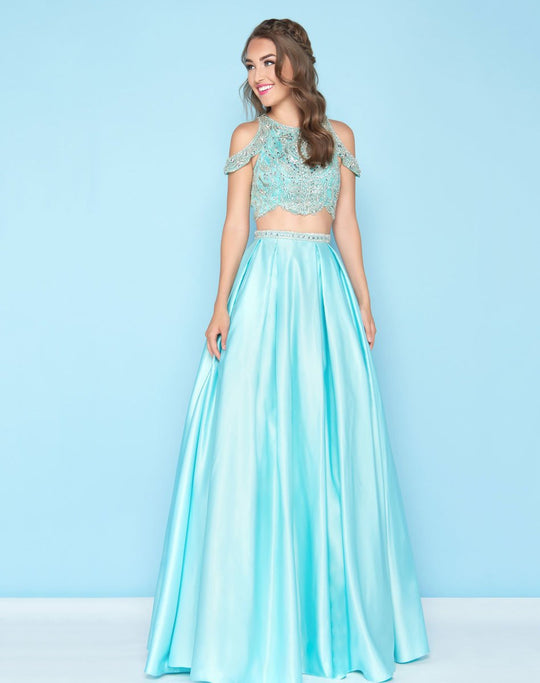 Mac Duggal - 40726H Two-Piece Crystal Garlanded Mikado Gown In Blue