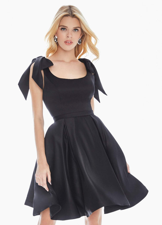 Ashley Lauren - 4072 Bow Adorned Shoulder A-line Dress In Black