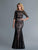 Saboroma - 4072 Lace Applique Bateau Trumpet Dress In Black