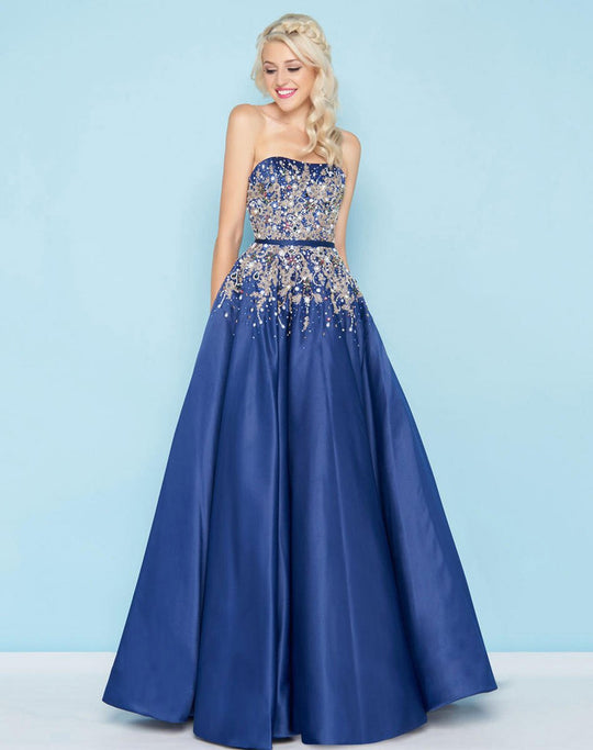 Mac Duggal - 40739H Crystal and Embellished Strapless Ballgown In Blue