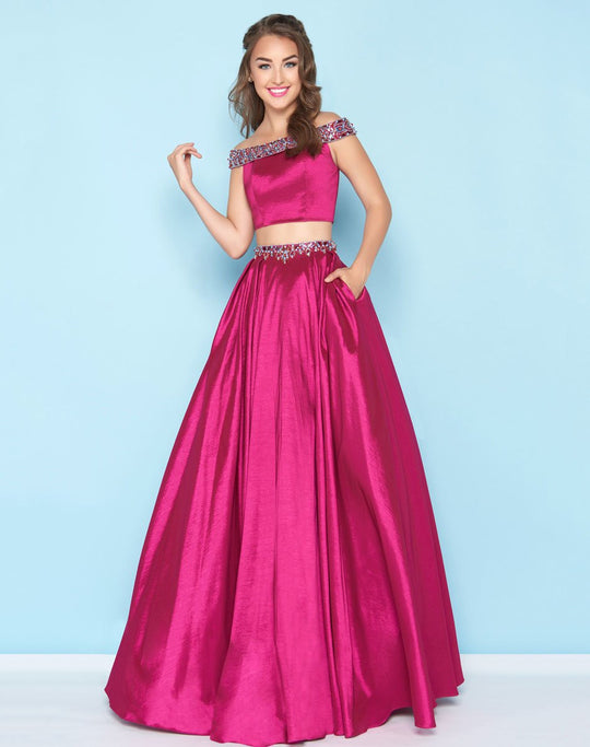 Mac Duggal - 40745H Two-Piece Sequined Off-Shoulder Ballgown In Pink