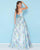 Mac Duggal - 40768H Floral Pleated Rhinestone Belt Ballgown In Blue and Floral