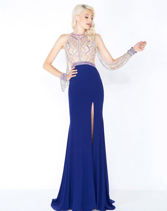 Mac Duggal - 40777M Geometric Cutout Jersey Dress In Purple and Blue