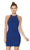Embellished Halter Sheath Jersey Dress in Blue