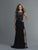 Saboroma - 4077 Embellished Bateau Trumpet Dress With Slit In Black