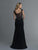 Saboroma - 4077 Embellished Bateau Trumpet Dress With Slit In Black