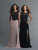 Saboroma - 4077 Embellished Bateau Trumpet Dress With Slit In Neutral and Black