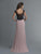 Saboroma - 4077 Embellished Bateau Trumpet Dress With Slit In Black and Neutral