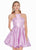 Ashley Lauren - 4081 Cut-In Halter Metallic A-Line Dress In Purple