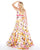 Mac Duggal - 40822F V-neck Floral Print Mikado Trumpet Gown In Pink and Floral