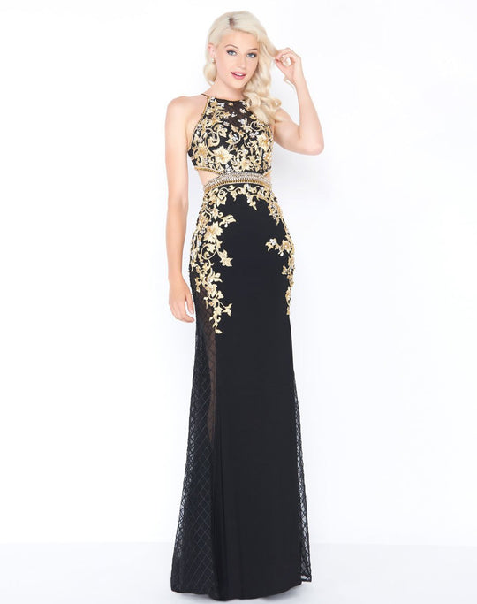 Mac Duggal - 40843M Gilt Embroidered High Jewel Sheath Gown