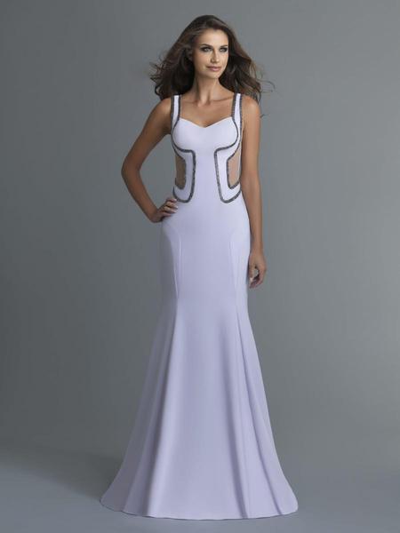 Saboroma - 4084 Embellished V-neck Trumpet Dress In White