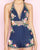 Mac Duggal - 40856N Floral Embroidered Halter V-neck Romper in Blue and Floral