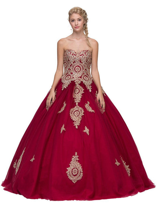 Eureka Fashion - 4088 Applique Sweetheart Ballgown With Bolero in Red